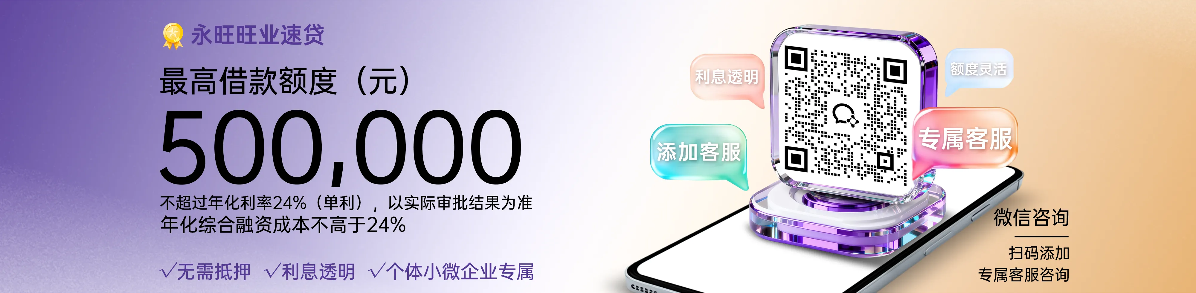 旺业速贷是永旺小贷专为个体工商户和小微企业主推出的纯信用经营资金贷款产品，助力企业发展壮大，解决资金周转问题，额度 3万-50万，还款期数 12/18/24/36，无抵押，随时申请，额度灵活，线上申请快速到账